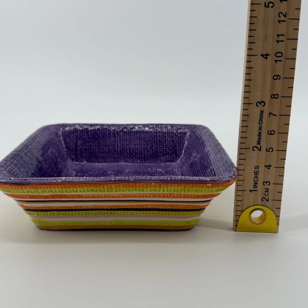 Bella‎ Casa by Ganz Ceramic Square Dish Purple Striped Candy Trinket Dish